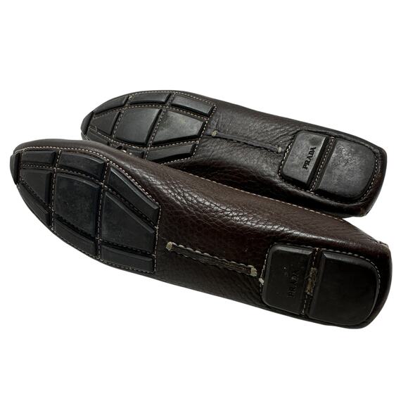 Prada Vintage Driving Shoe Loafer Flats Pebble Leather Tassel Brown Size 37 US 7 - Picture 11 of 15